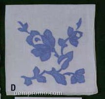 17" Ladies White Embroidered Handkerchief With Large Blue Flower Vine