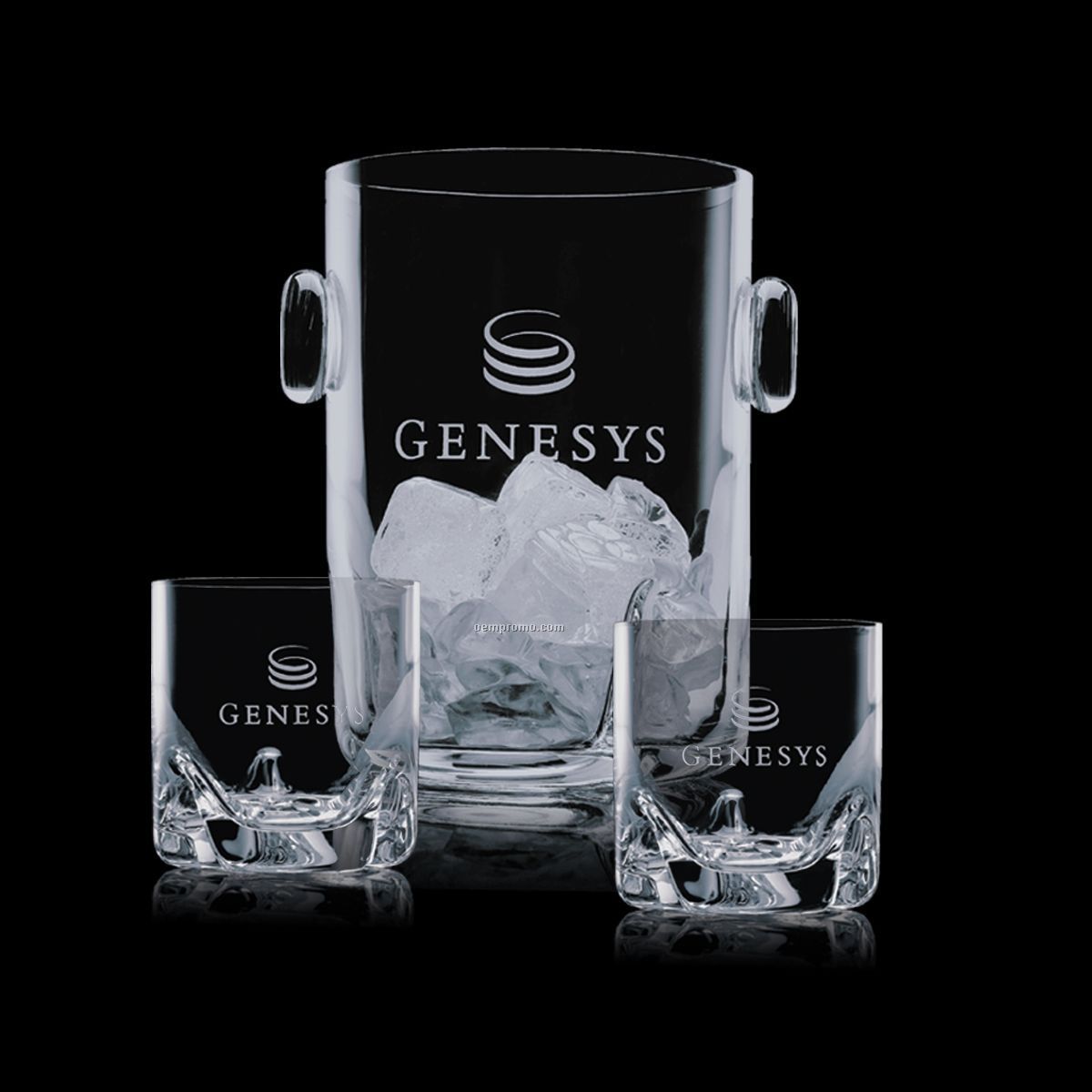 Hillcrest Ice Bucket With 2 Double Old Fashion Glasses