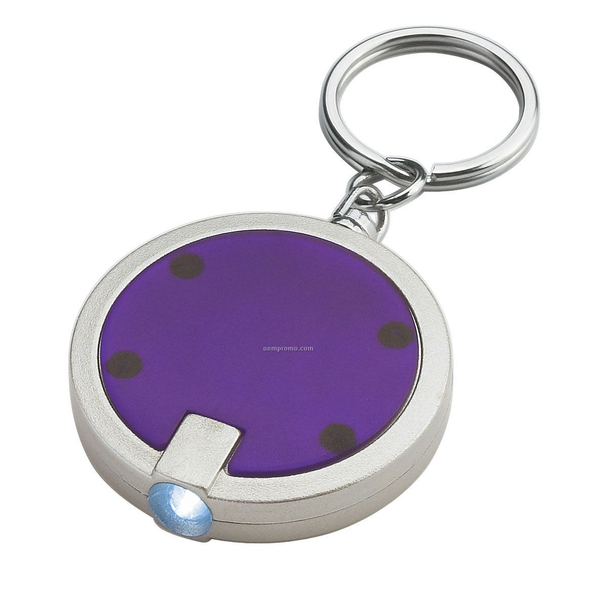 Round Flashlight Keychain - Purple W/ Silver Trim
