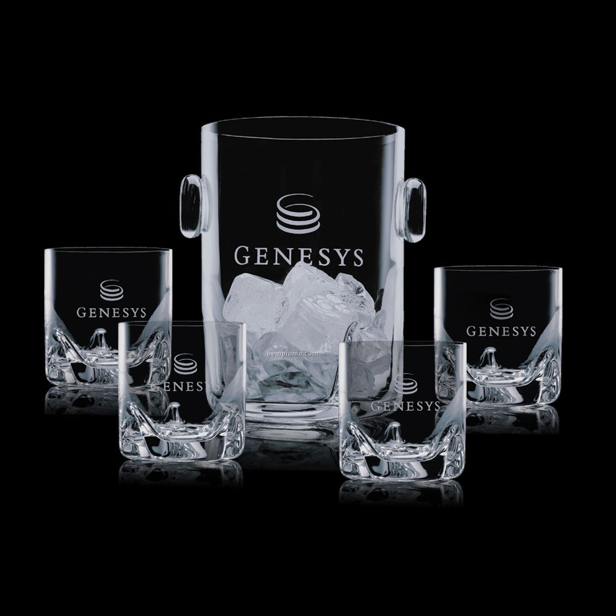 Hillcrest Ice Bucket With 4 Double Old Fashion Glasses