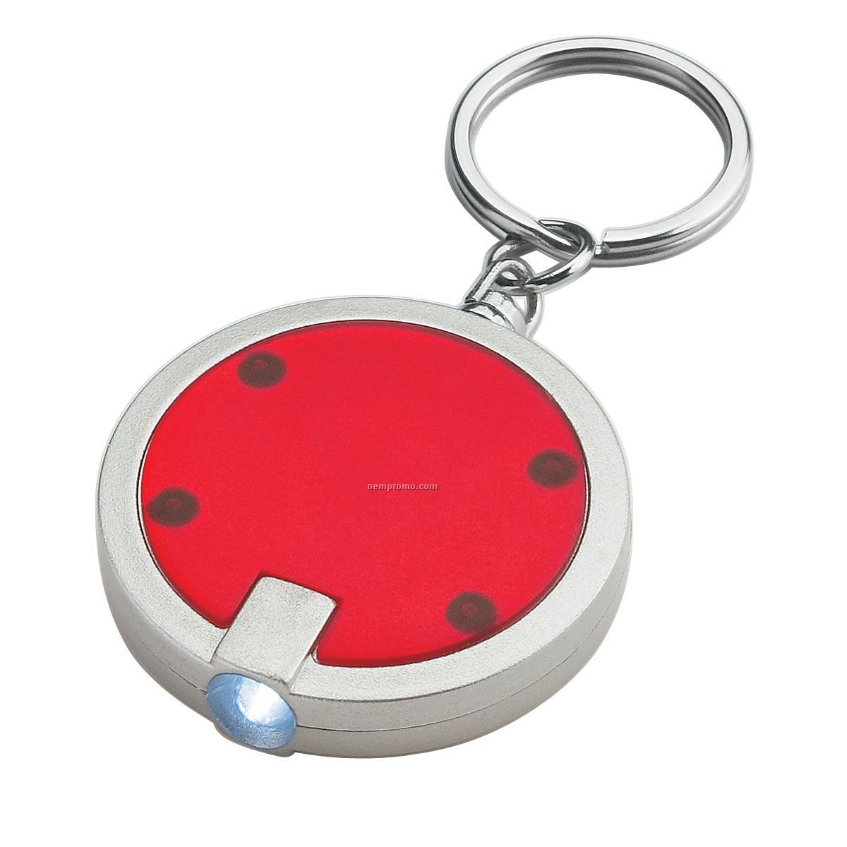 Round Flashlight Keychain - Red W/ Silver Trim