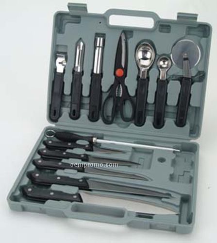 13-piece Kitchen & Knife Set With Spoon / Scissors / Peeler In Pvc Case