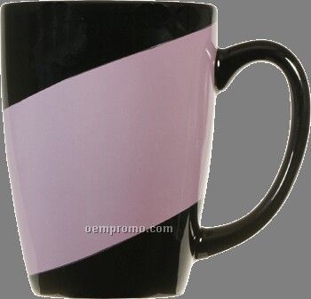 16 Oz Black Endeavor Ceramic Coffee Mug With Pink Colored Stripe