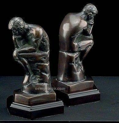Thinker - Bronzed Metal On Wood Bookends