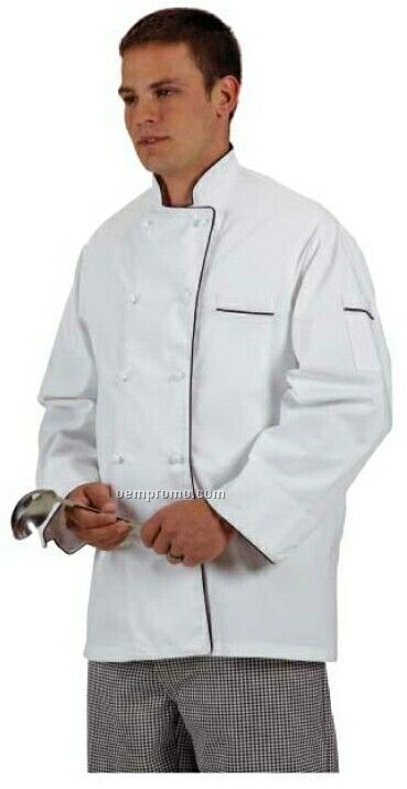 Cook's Fashion White Chef Coat W/ Black Piping & Knot Button (S-xl)