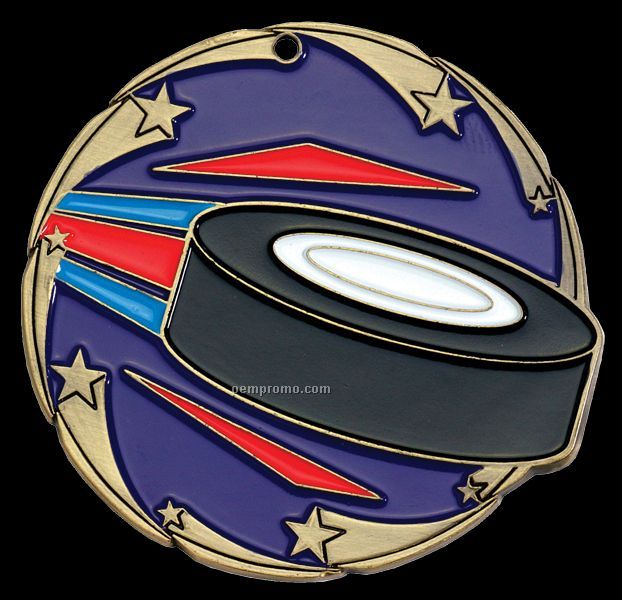 Medal, "Hockey" Color Star - 2-1/2" Dia.