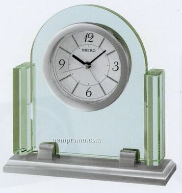 Seiko Silver Metal Case/ Glass Crystal Desk & Table Clock