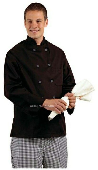 Cook's Fashion Solid Black Chef Coat W/ Plastic Button (S-xl)