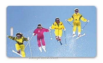 All-weather Luggage Tag W/3d Lenticular Image Of Skiers Skiing
