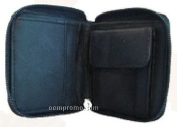 Black Cowhide Zippered Junior Wallet W/Outside Id Holder