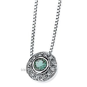 Ladies' 14kw 4mm Genuine Emerald & .06 Ct Tw Diamond Round Necklace