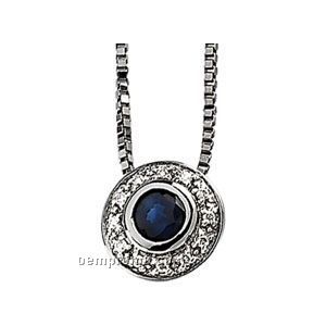 Ladies' 14kw 4mm Genuine Sapphire & .06 Ct Tw Diamond Round Necklace