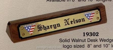 Solid Walnut Triangle Desk Wedge Name Plate W/ Logo (2