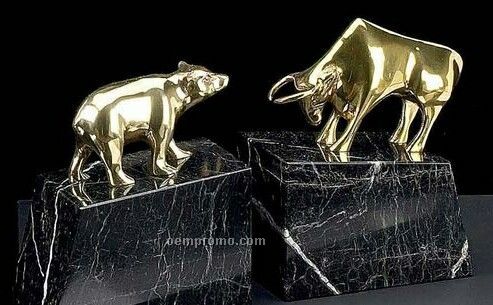 Wall Street Solid Brass Lacquered Bookend On Marble Base