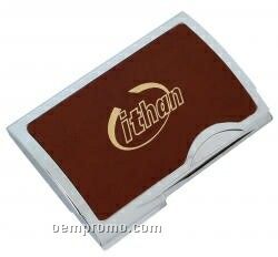 Leather & Chrome Arched Card Holder