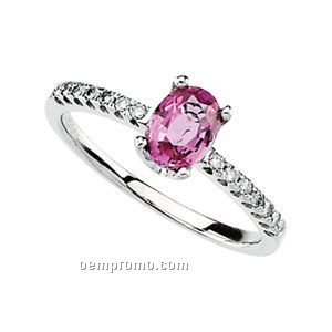 14kw Genuine Pink Sapphire And 1/6 Ct Tw Diamond Ring