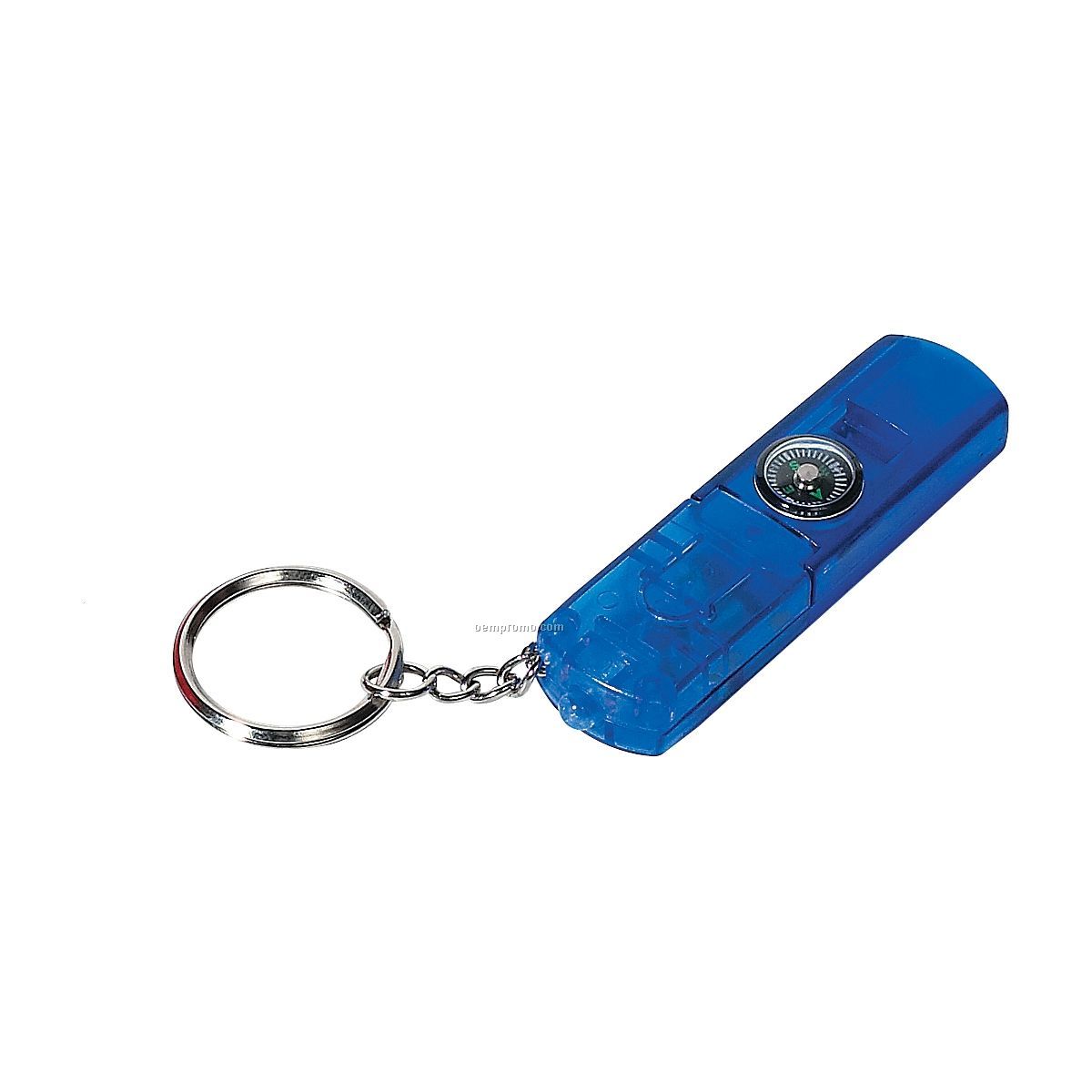 Blue Light Up Whistle Keychain W/ Compass & Red LED