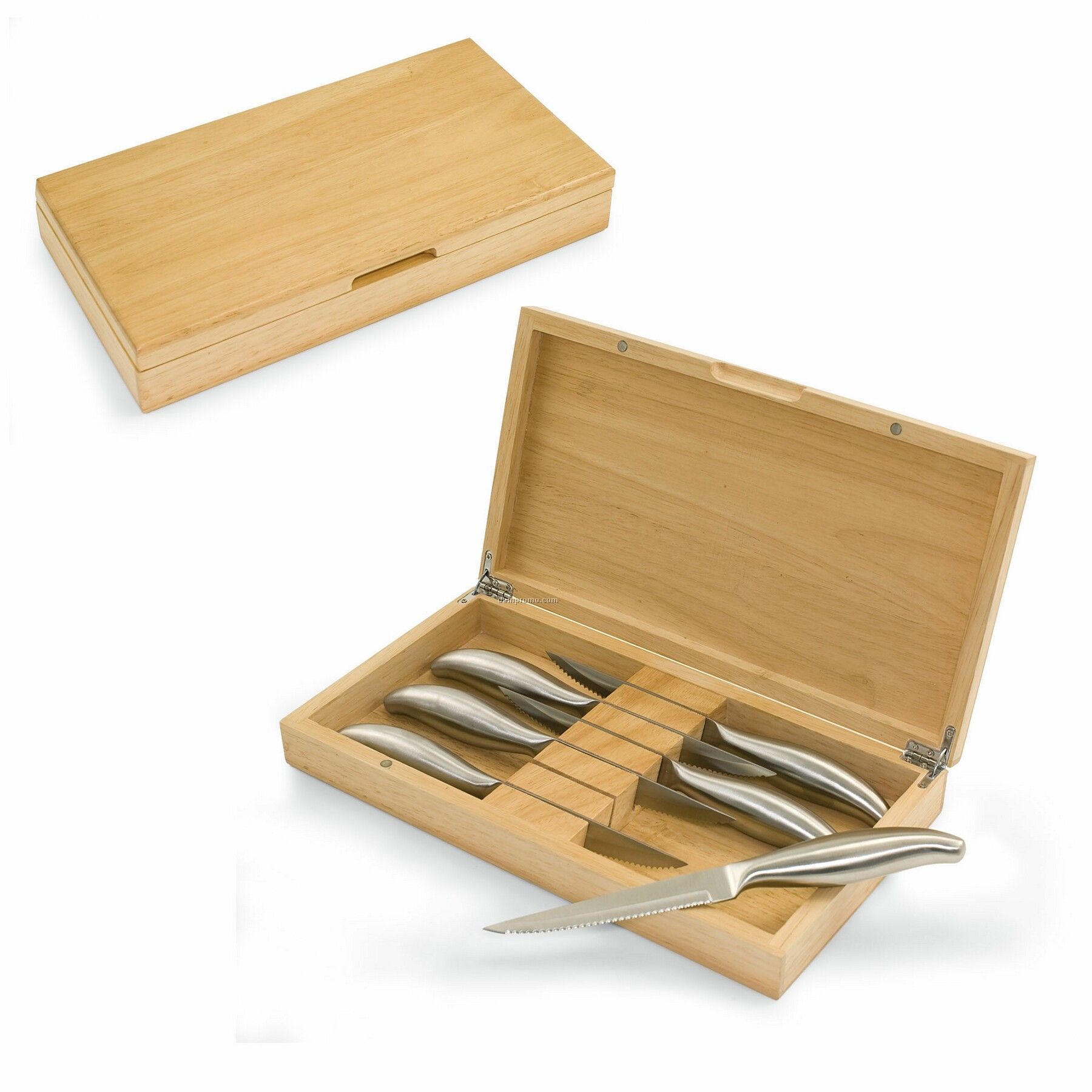 6 Piece Stainless Steel Steak Knife Set In Rubber Wood Box