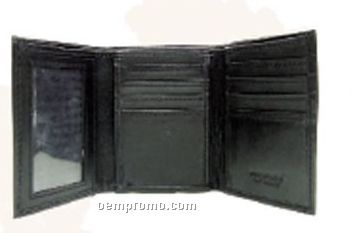 Black Napa Lambskin Tri-fold Wallet W/Id Section