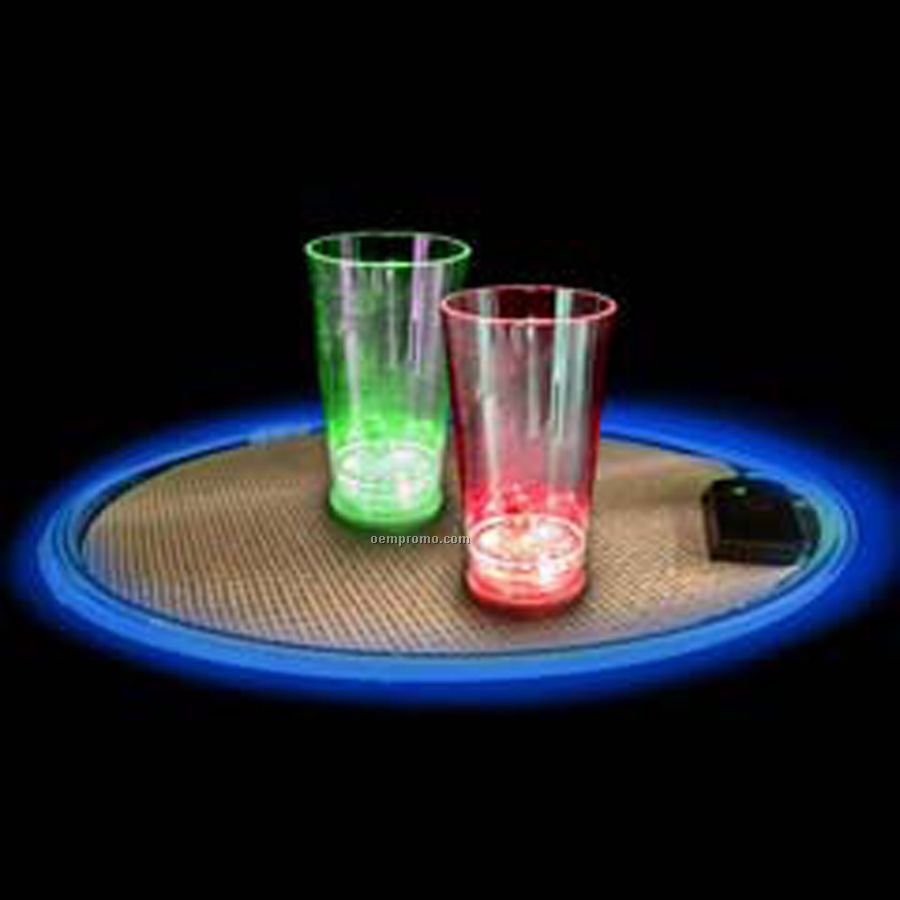 Round Lighted Serving Tray W/ Blue LED Edge (14