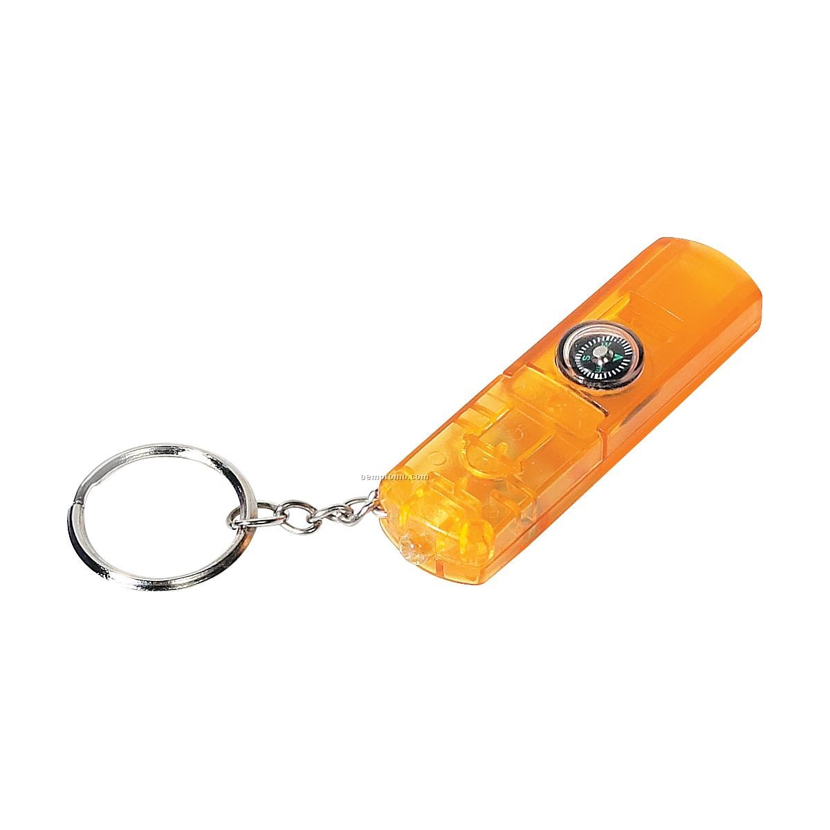 Orange Light Up Whistle Keychain W/ Compass & Red LED