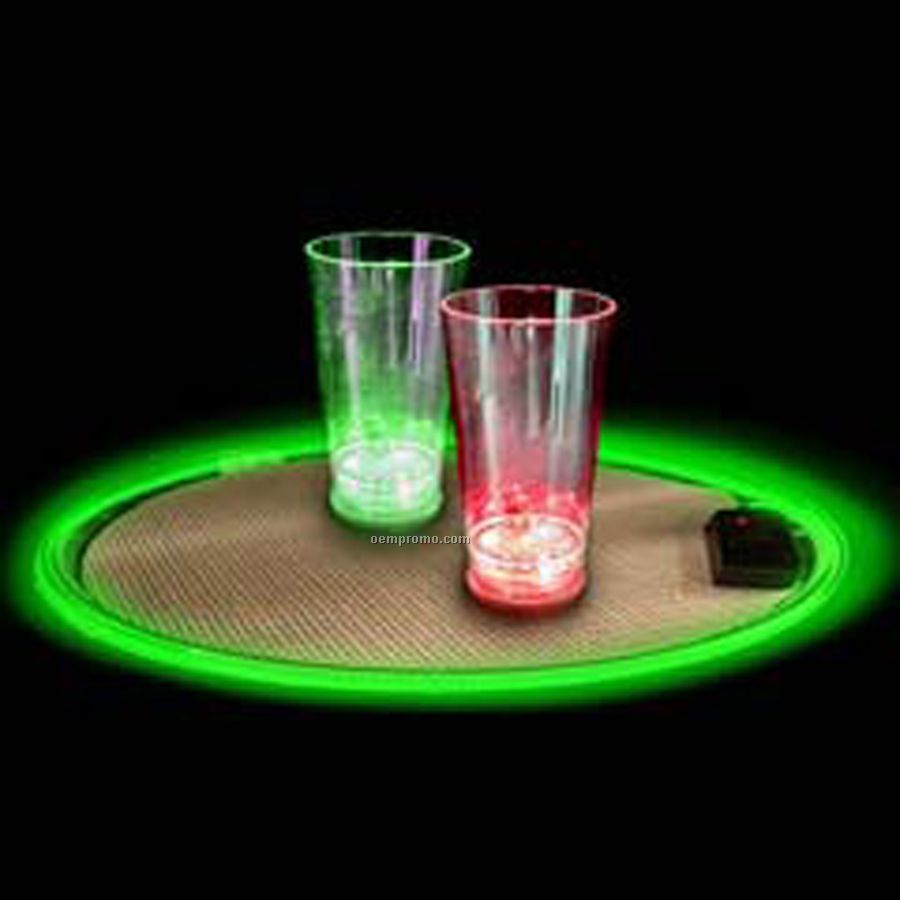 Round Lighted Serving Tray W/ Green LED Edge (14")