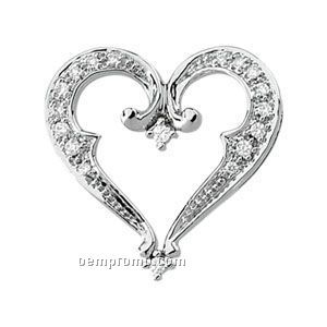 Ladies' 14kw 1/5 Ct Tw Diamond Round Heart Chain Slide Pendant