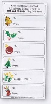 White Paper Christmas Holiday Sticker Sheet (Holly/ Gift/ Bell/ Ornament)