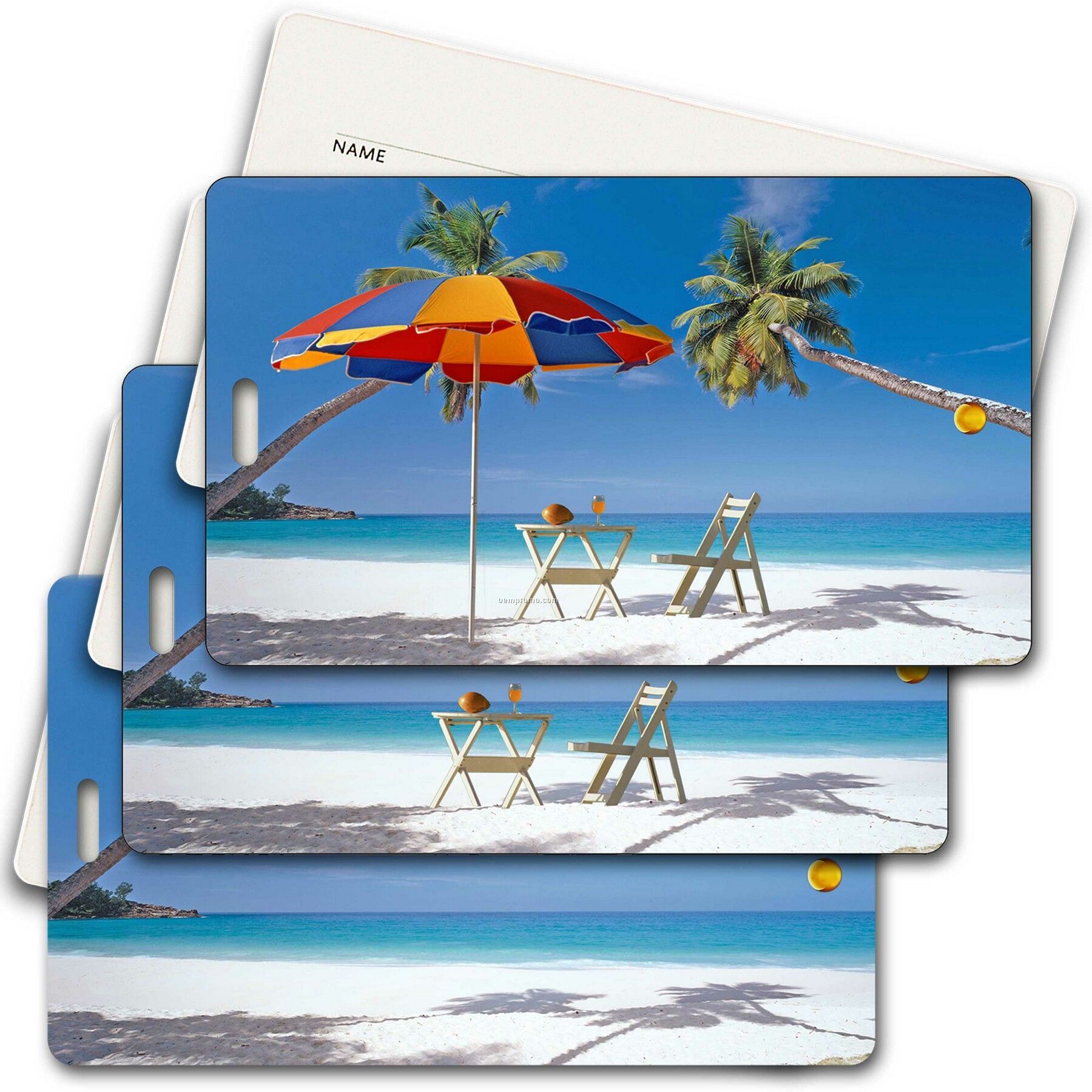 Privacy Tag W/3d Lenticular Images Of A Beach W/Umbrella (Blanks)