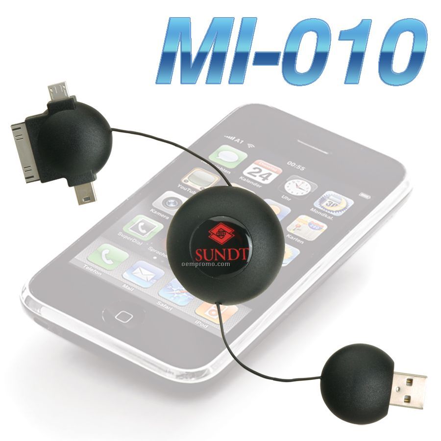 Retractable Iphone, Micro USB And Mini USB Plugs All In One