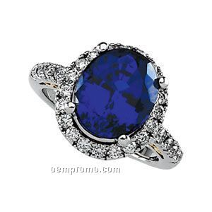 14kw Chatham Created Blue Sapphire And 3/4 Ct Tw Diamond Ring