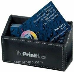 Black With White Stitching Desk Business Card Holder