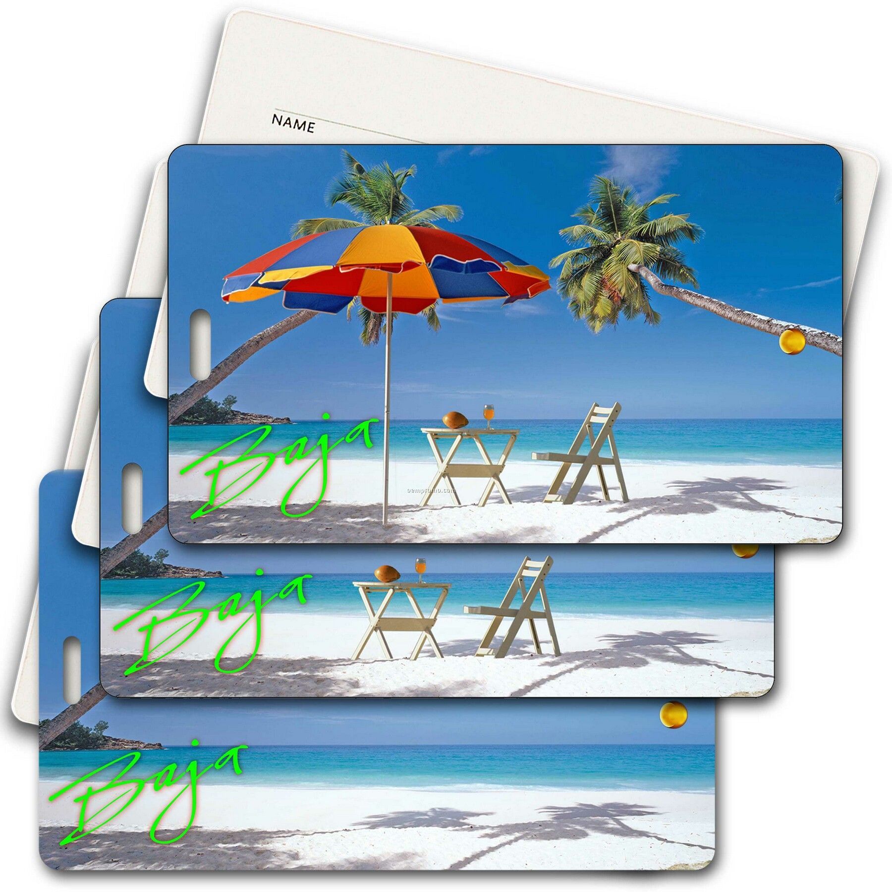 Privacy Tag W/3d Lenticular Images Of A Beach W/Umbrella (Custom)