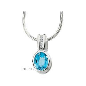 Sterling Silver Genuine Swiss Blue Topaz And Cz Necklace