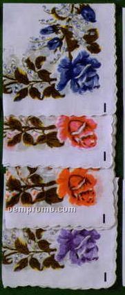 15" Ladies White Handkerchief With Multi Flower Stem Corner