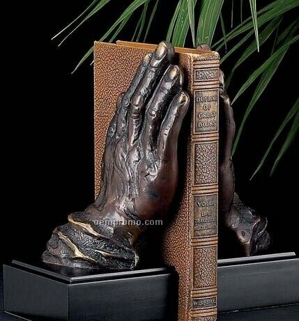 Bronzed Metal Hand Bookend On Wood Base
