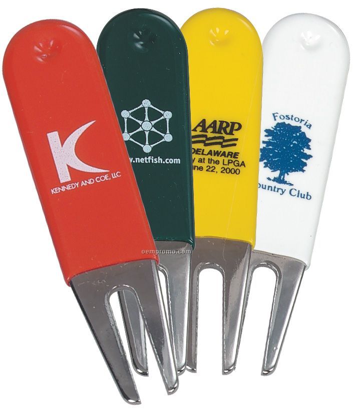 Metal Bent Tab Golf Divot Tool W/ Rubber Grip (1-color Logo)
