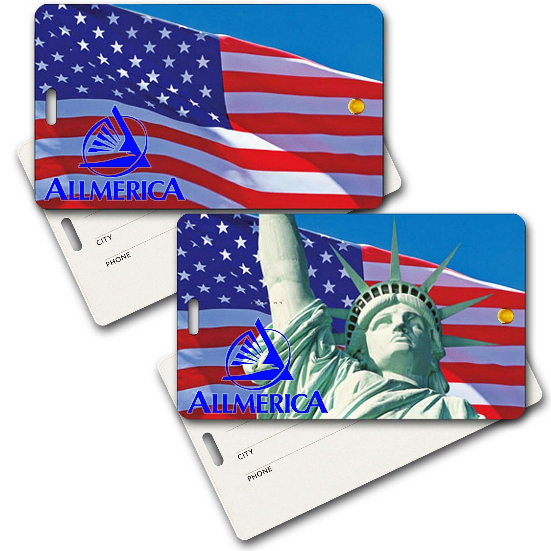 Privacy Tag W/3d Lenticular Images Of Lady Liberty And Us Flag (Custom)