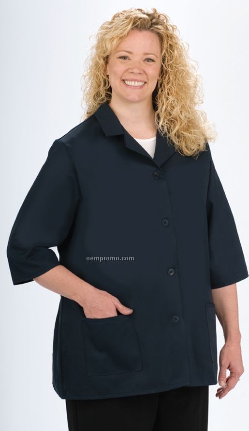 Solid Color Women's 3/4 Sleeve Smock W/ 2 Waist Pockets (S-3xl)