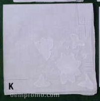 15" Ladies White Handkerchief With Large Flower And Flying Butterflys