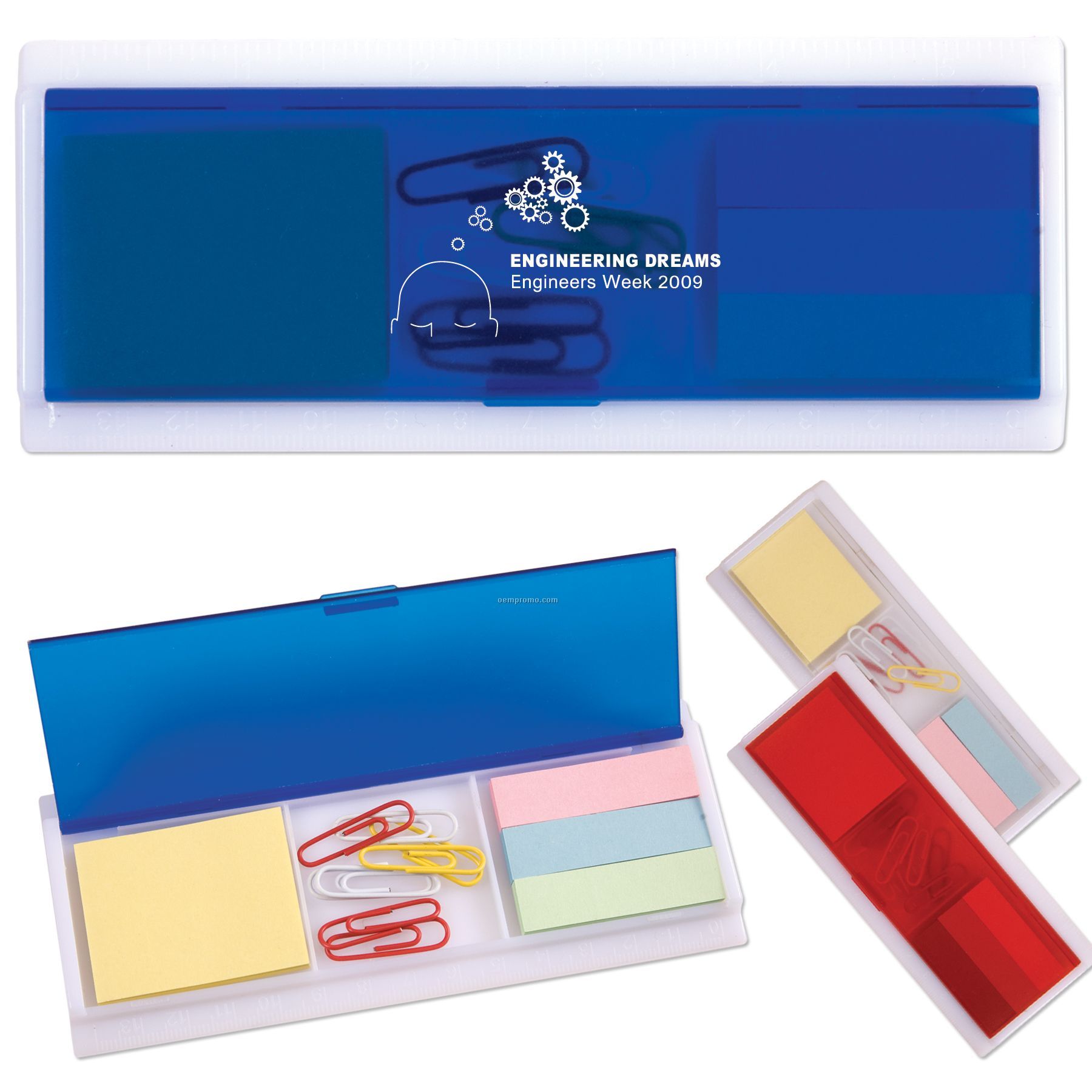 Ruler W/ Sticky Note & Paper Clip Compartment