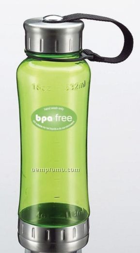 Contoured Bpa Free Reusable Water Bottle W/ Stainless Steel Accents