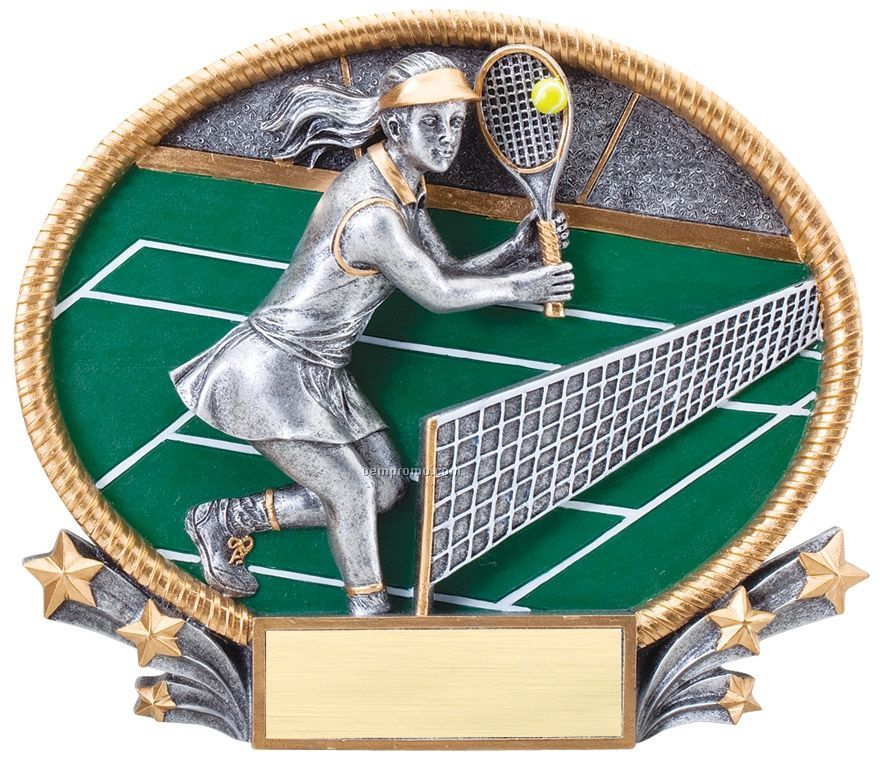 Tennis, Female 3d Oval Resin Awards - Small