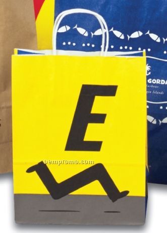 White Kraft Custom Printed Paper Shopping Bag / Large Run (5.25"X3.5"X8")