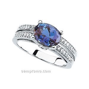 14kw Chatham Created Alexandrite And 1/5 Ct Tw Diamond Ring