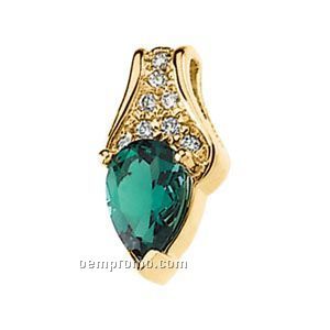 14ky 9x6 Chatham Created Emerald & 1/8 Ct Diamond Round Pendant Slide