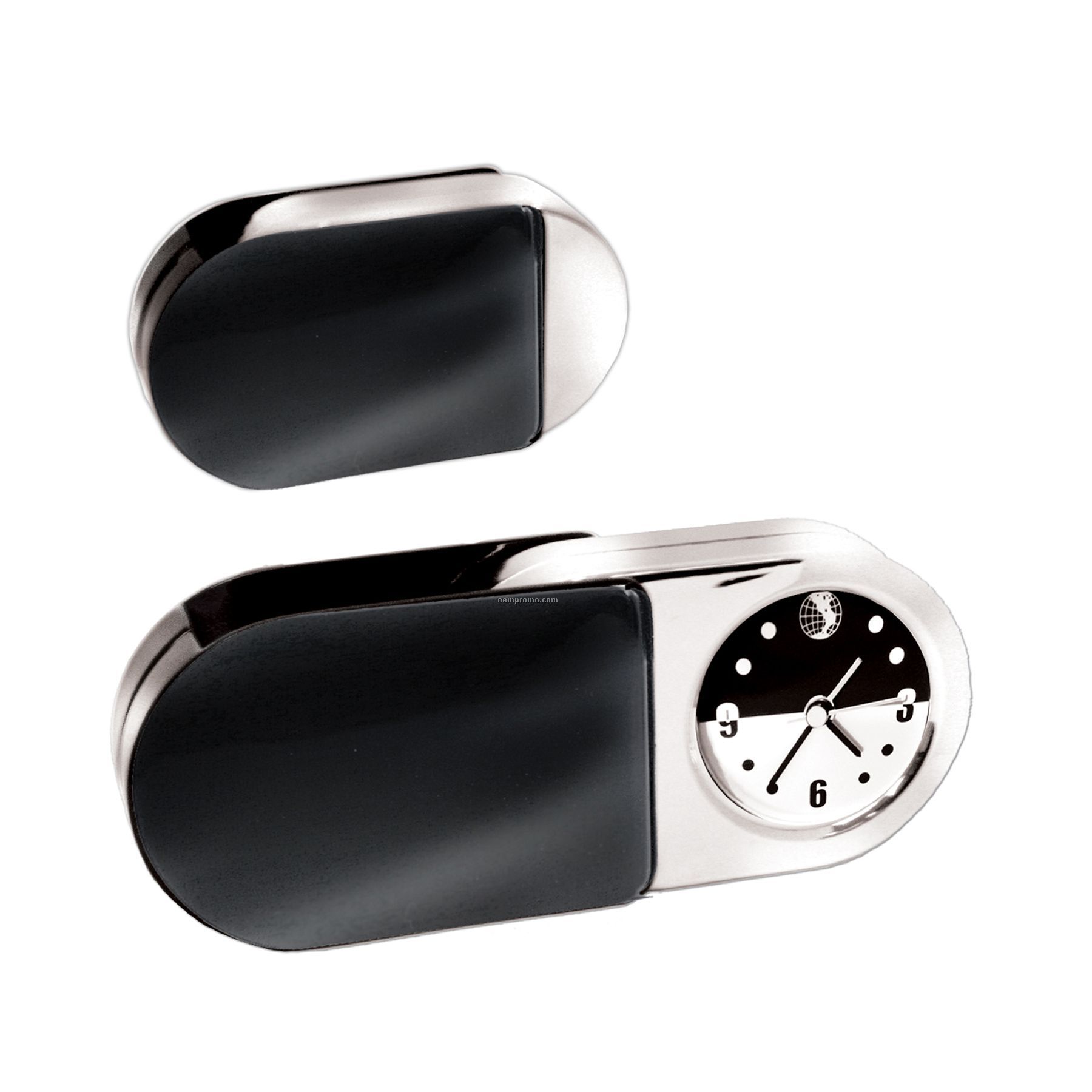 Black Lacquer Polished Silver Alarm Clock