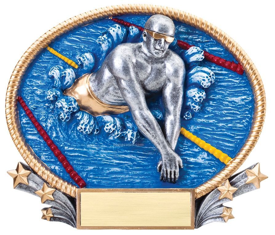 Swimming, Male 3d Oval Resin Awards - Small