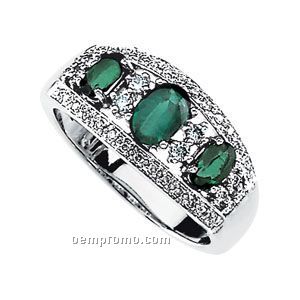 14kw Genuine Emerald And 1/3 Ct Tw Diamond Ring