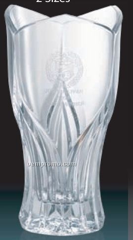 Hand Cut Lead Crystal Vase Award W/ Angled Top / 10"